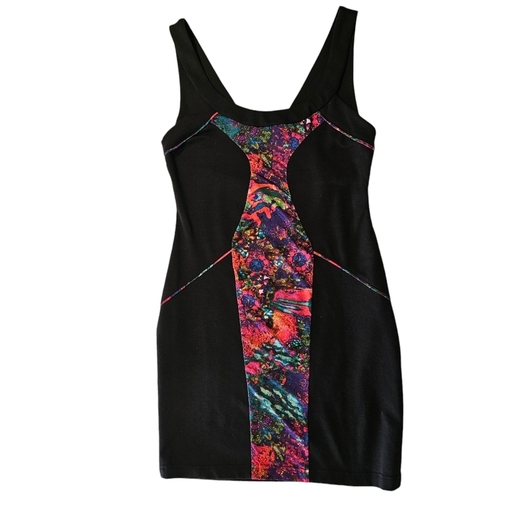 Kardashian Kollection black Amaze Dress Stain Glass Print Bodycon size large